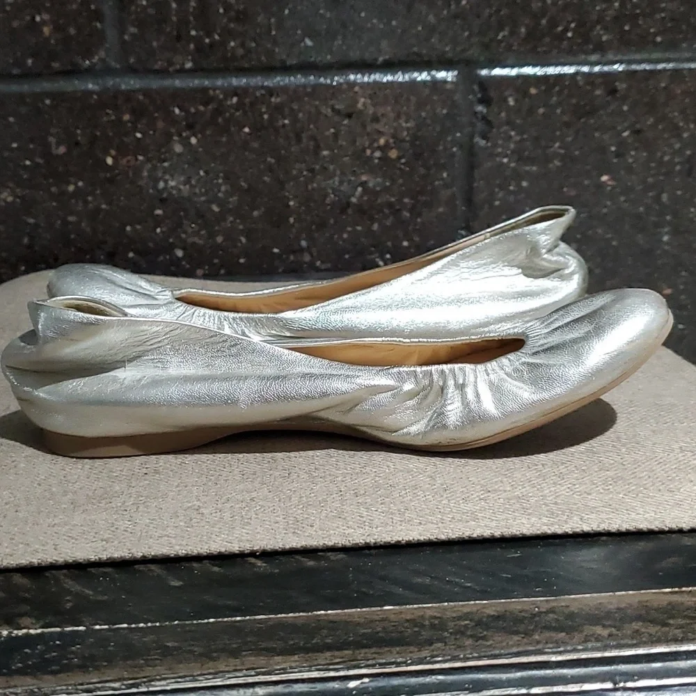 J CREW FLATS CECE BALLET METALLIC PLATINUM SILVER SHIMMER SHOES